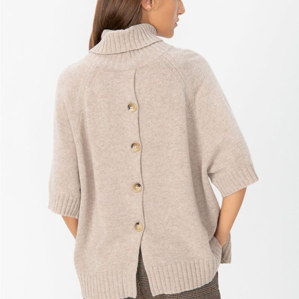 MaxMara Weekend Virgin Wool Knit beige oversized short sleeve Sweater size S